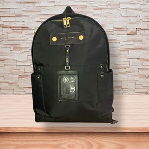 Marc Jacobs Preppy Black Nylon Backpack with Gold Accents